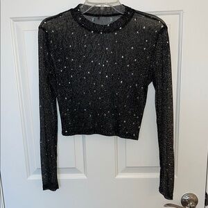 Missguided Black Star Mesh Crop Blouse